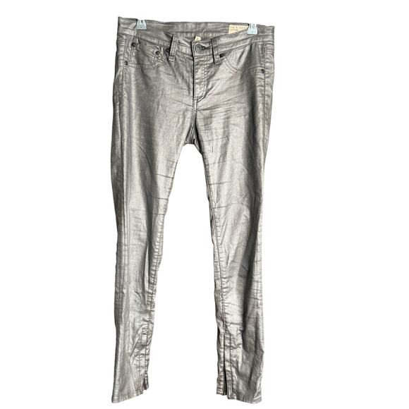 RAG & BONE for Intermix | Pewter Coated Denim Skinny Jeans Zipper Capri | 26 - Picture 1 of 6